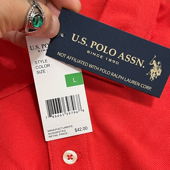 NWT Men’s Size Large U.S. POLO ASSN Short-sleeve Polo Shirt Logo Embroidered Red - Picture 9 of 13